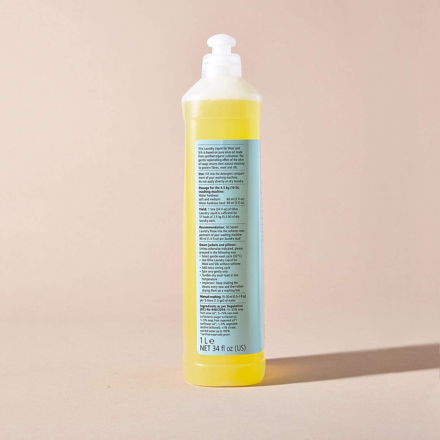 Side view of Sonett olive detergent for wool and silk