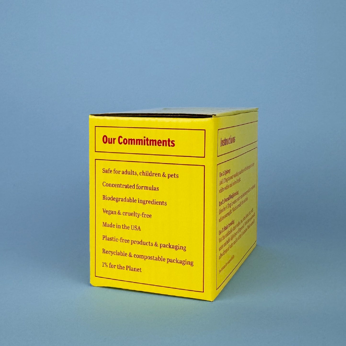 Supersalt laundry brightening powder by Celsious in yellow packaging with red label, company commitments panel