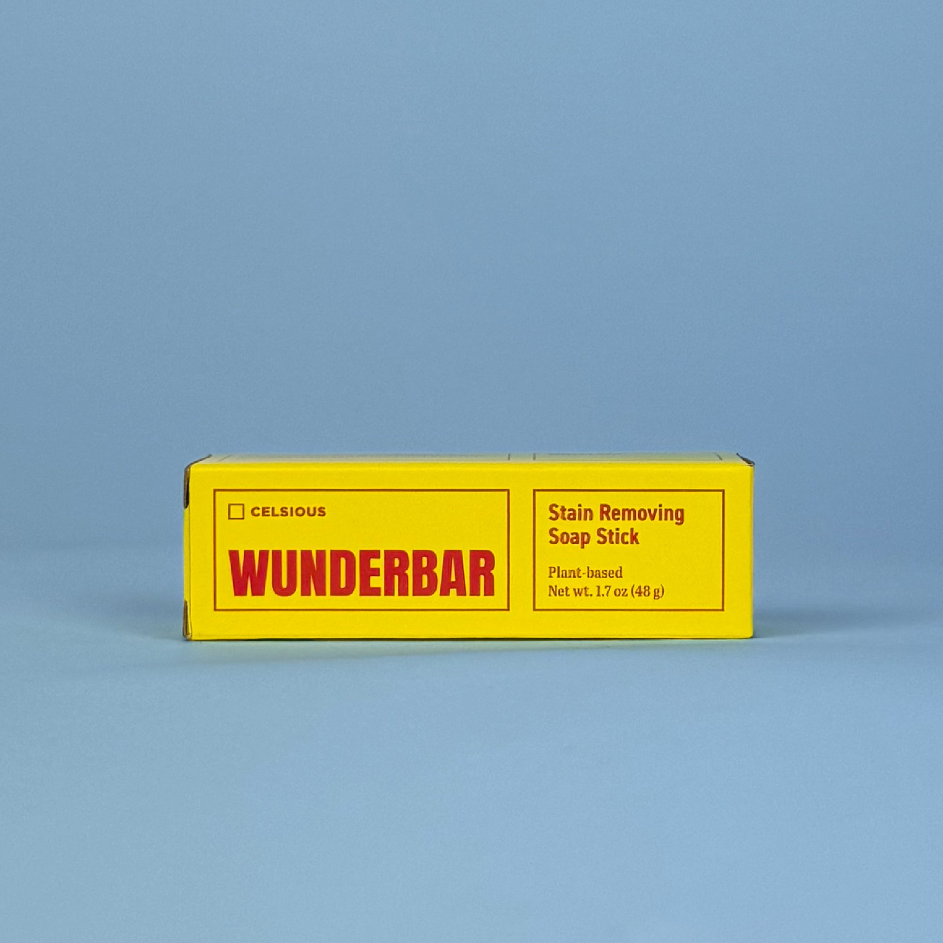 Wunderbar stain removing soap stick by Celsious in yellow packaging with red label