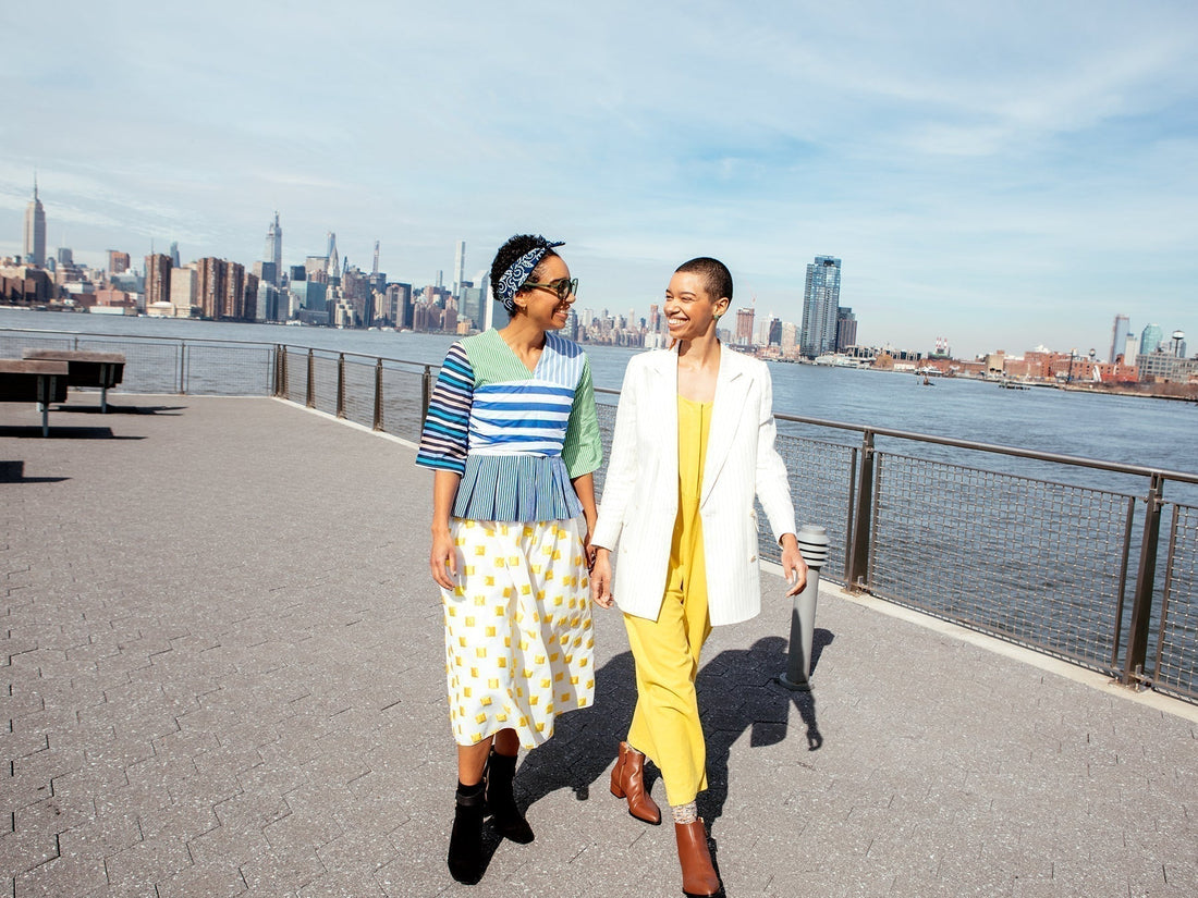 Corinna and Theresa Williams strolling outside