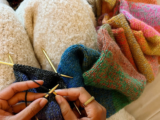 Knitting a colorful scarf