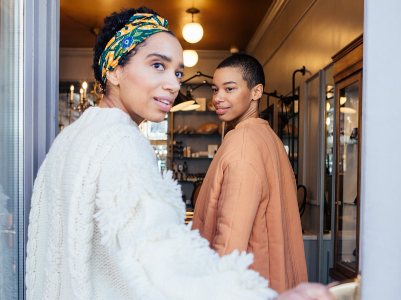 Corinna and Theresa Williams dressed in winter clothes