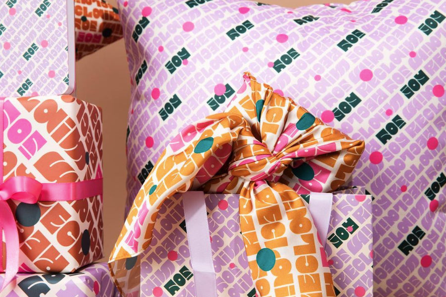 Colorful paper and fabric wrap by the brand Unwrp