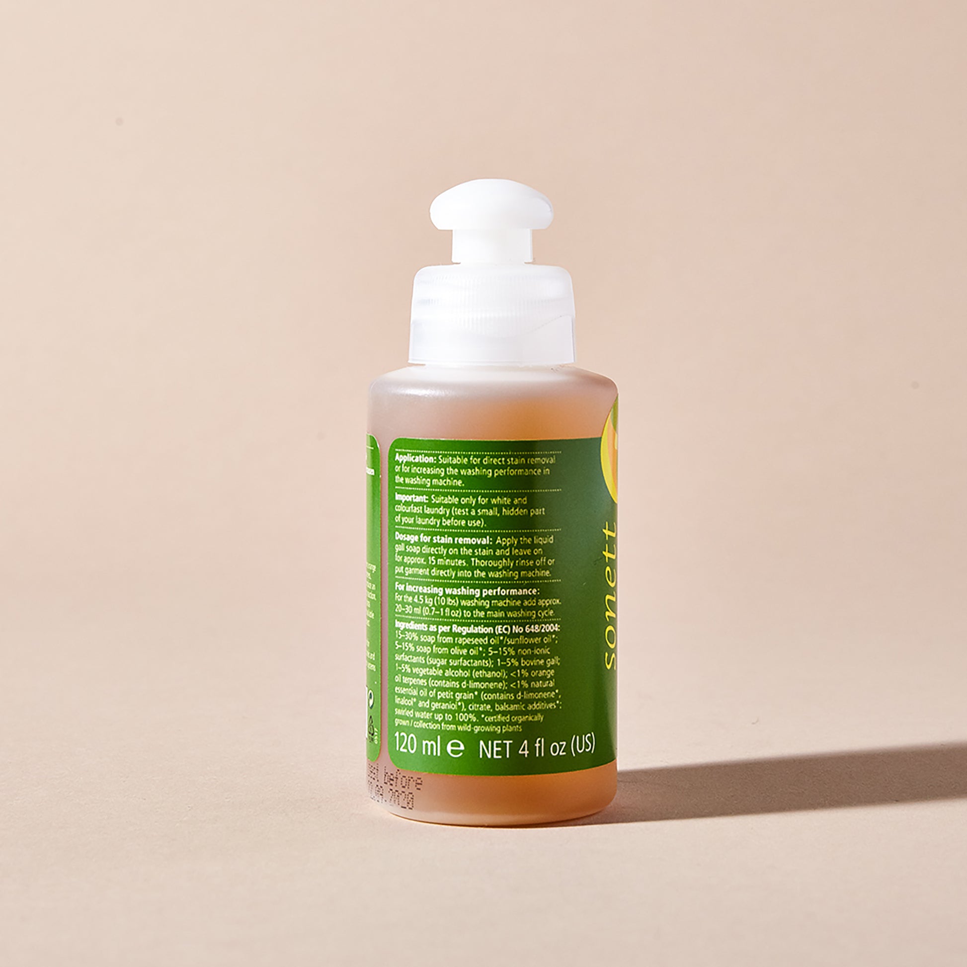 Sonett liquid gall soap - side of the bottle